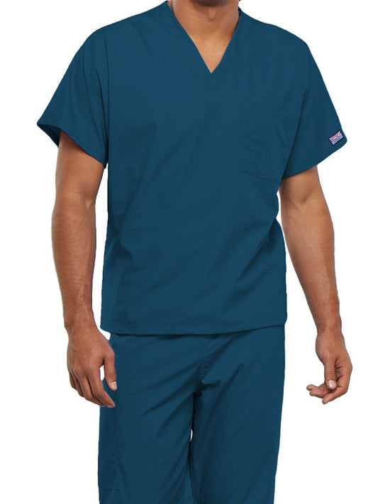Unisex 1-Pocket V-Neck Top - 4777 - Caribbean Blue