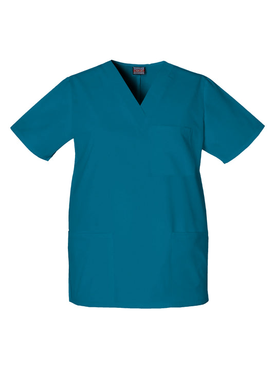 Unisex 3-Pocket V-Neck Top - 4876 - Caribbean Blue