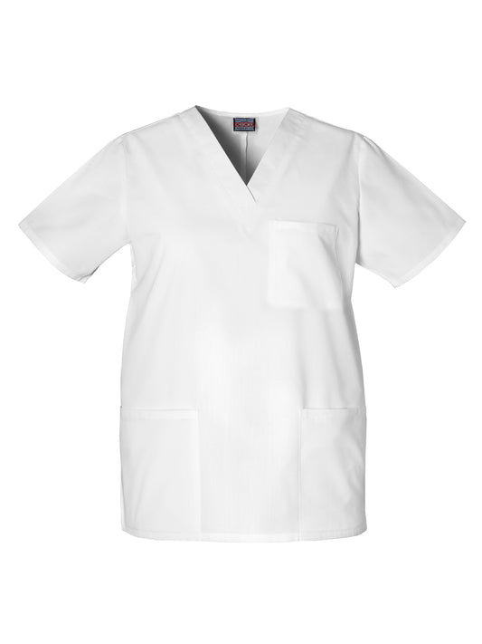 Unisex 3-Pocket V-Neck Top - 4876 - White