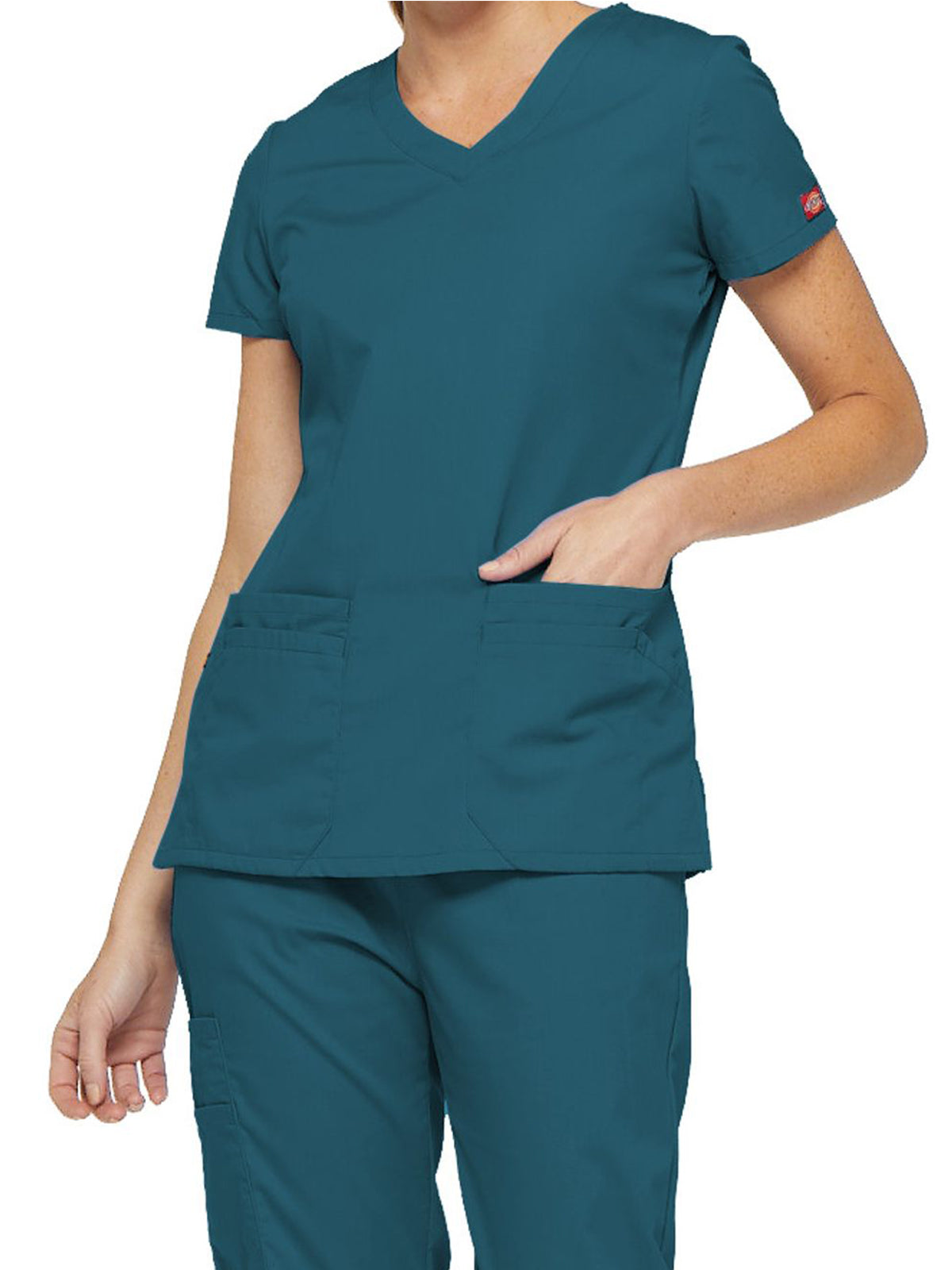 Women's 6-Pocket V-Neck Top - 85906 - Caribbean Blue