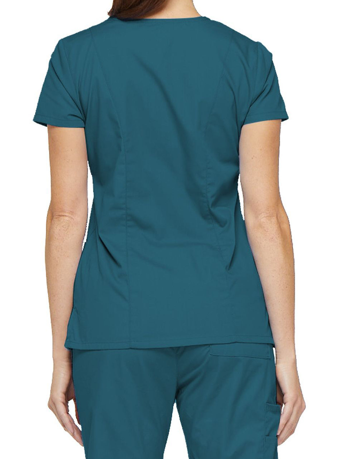 Women's 6-Pocket V-Neck Top - 85906 - Caribbean Blue