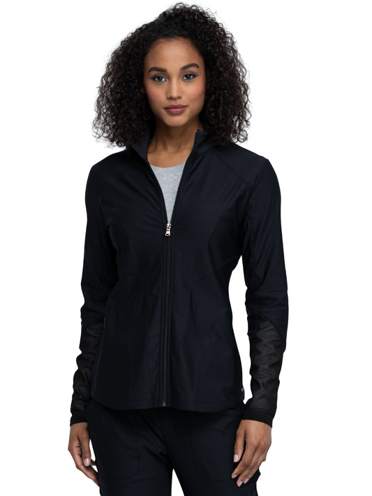 Women's Mock Neck Zip Front Jacket - CK390 - Black