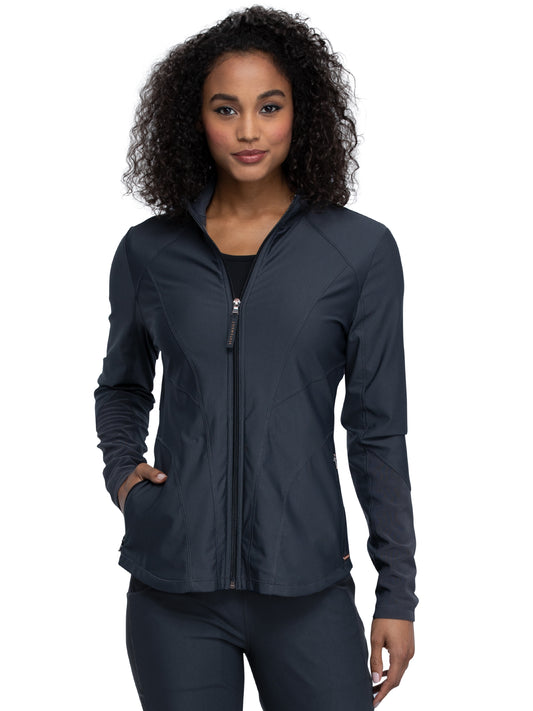 Women's Mock Neck Zip Front Jacket - CK390 - Pewter