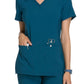 Women's 2 Pocket V-Neck Knit Side Panel Top - CK605 - Caribbean Blue