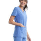 Women's 2 Pocket V-Neck Knit Side Panel Top - CK605 - Ciel Blue