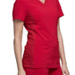 Women's 2 Pocket V-Neck Knit Side Panel Top - CK605 - Red