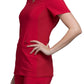 Women's 2 Pocket V-Neck Knit Side Panel Top - CK605 - Red