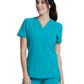 Women's Left Chest Pocket Tuckable V-Neck Top - CK687A - Teal Blue