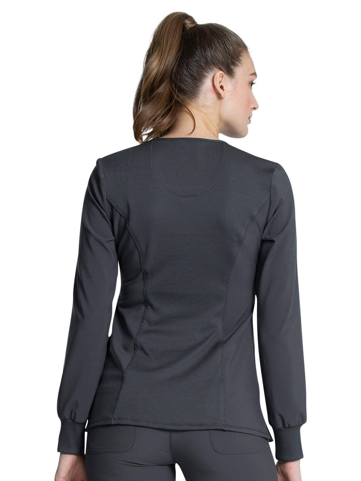 Women's 3 Pocket Long Sleeve V-Neck Top - CK781A - Pewter