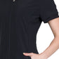 Women's Mixed Media Zip Front V-Neck Top - CK810A - Black