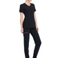 Women's Mixed Media Zip Front V-Neck Top - CK810A - Black