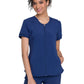 Women's Mixed Media Zip Front V-Neck Top - CK810A - Navy