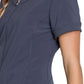 Women's Mixed Media Zip Front V-Neck Top - CK810A - Pewter