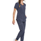 Women's Mixed Media Zip Front V-Neck Top - CK810A - Pewter