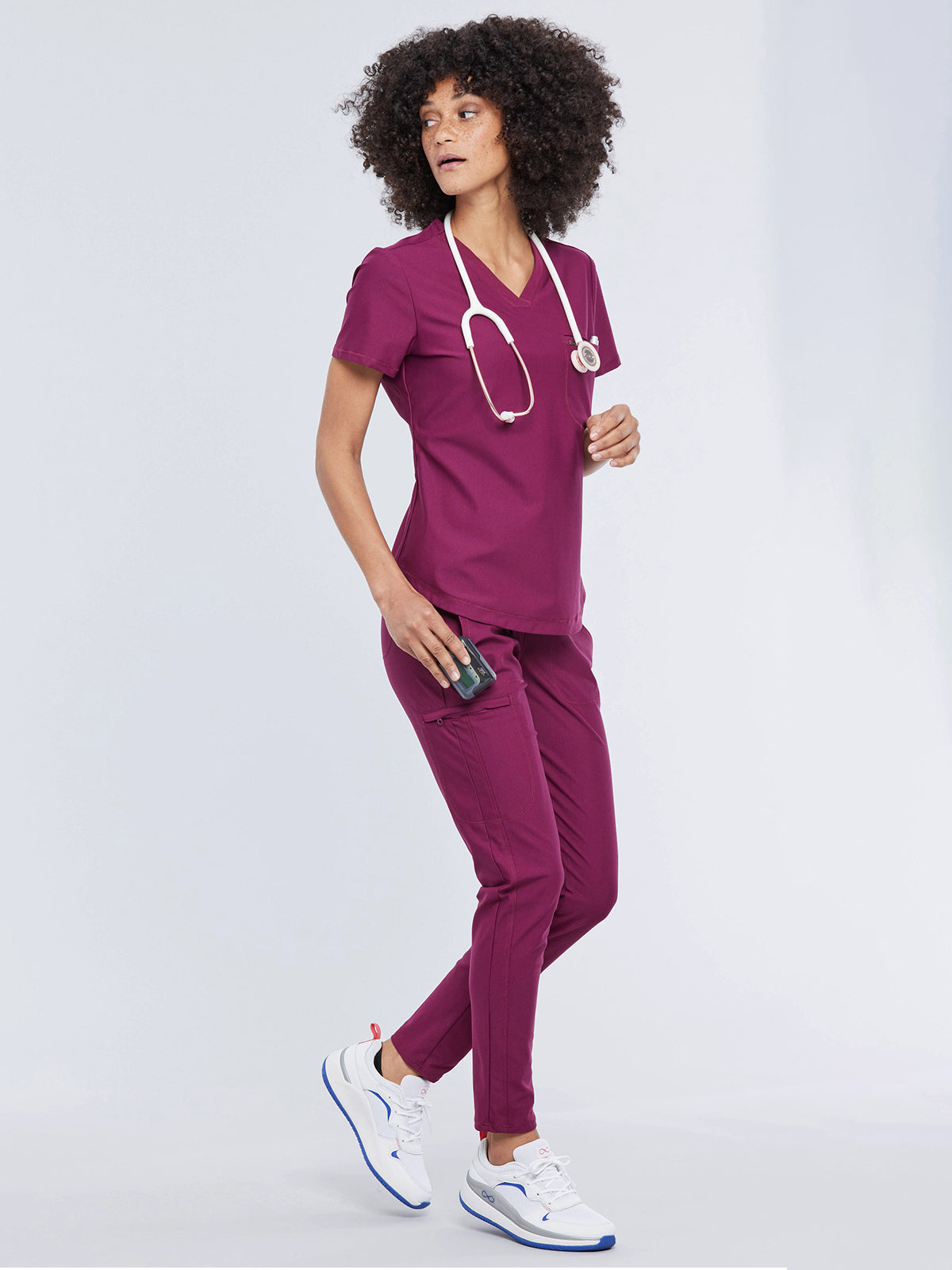Women's 1-Pocket Tuckable V-Neck Top - CK819 - Wine
