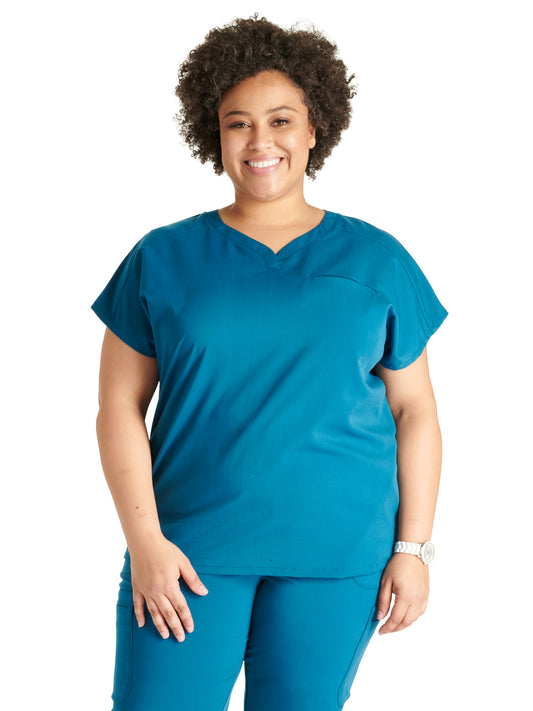 Women's V-Neck Top - CK836A - Caribbean Blue