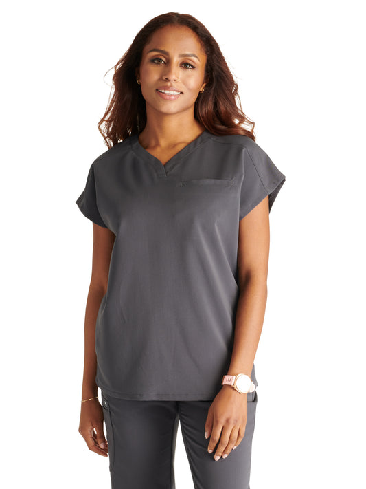 Women's V-Neck Top - CK836A - Pewter