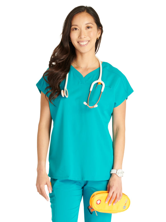 Women's V-Neck Top - CK836A - Teal Blue