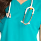 Women's V-Neck Top - CK836A - Teal Blue