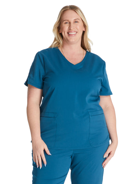 Women's V-Neck Top - CK837A - Caribbean Blue
