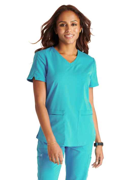 Women's V-Neck Top - CK837A - Teal Blue
