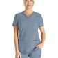 Women's Curved Hemline V-Neck Top - CK840 - Ocean Ash