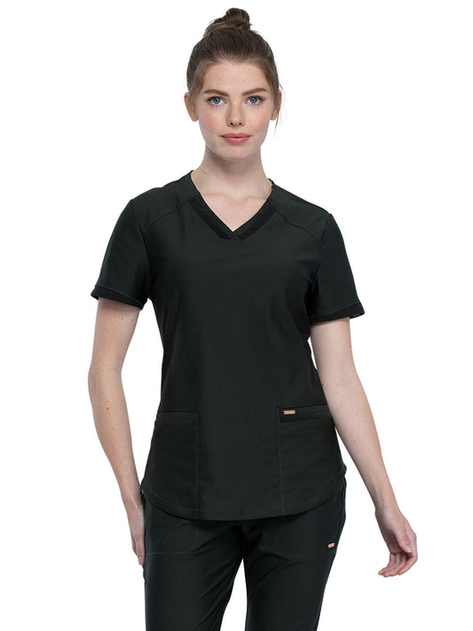 Women's Curved Hemline V-Neck Top - CK840 - Olive Branch
