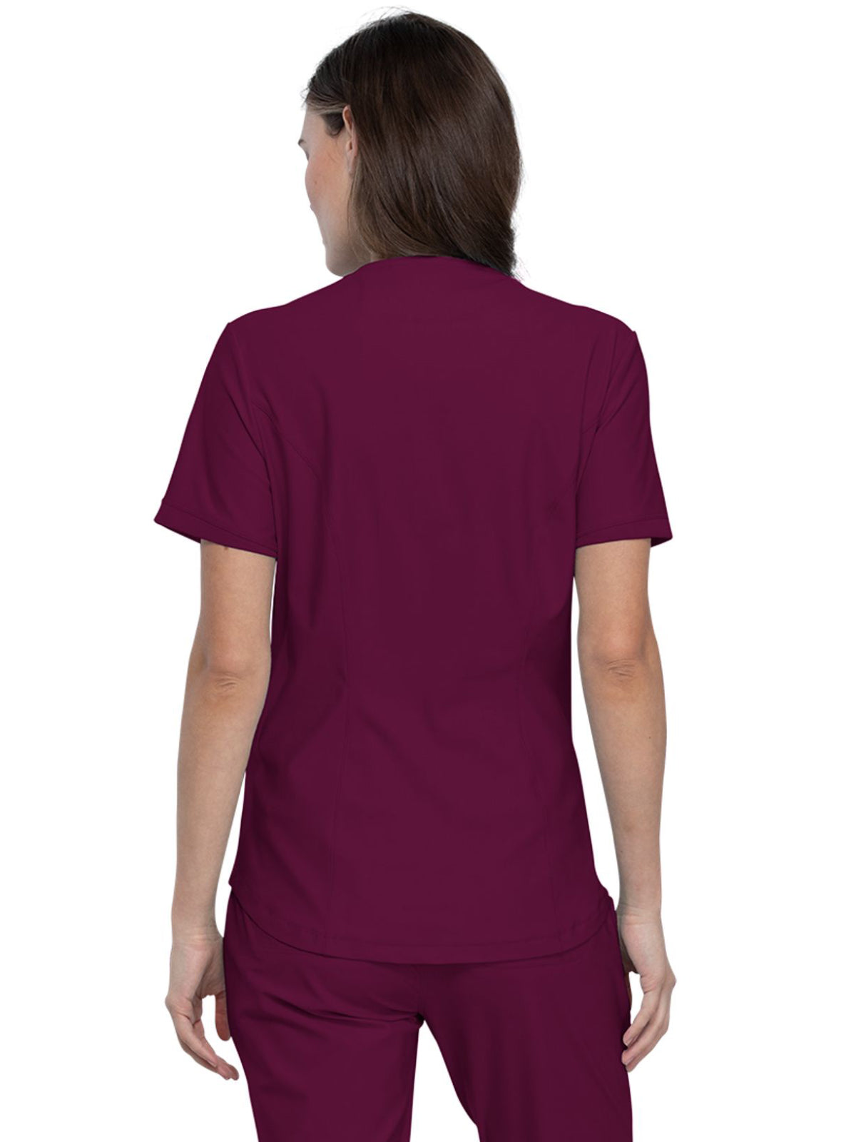 Women's Curved Hemline V-Neck Top - CK840 - Wine