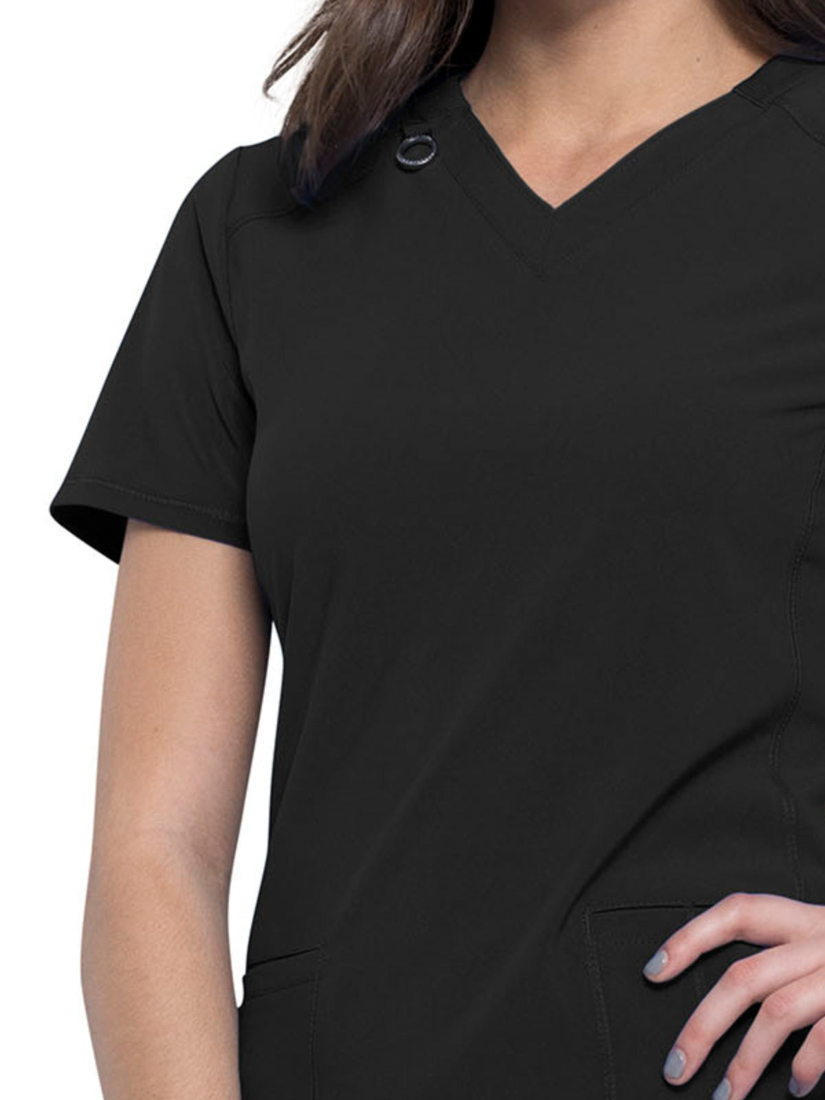 Women's 2-Pocket V-Neck Top - CK865A - Black