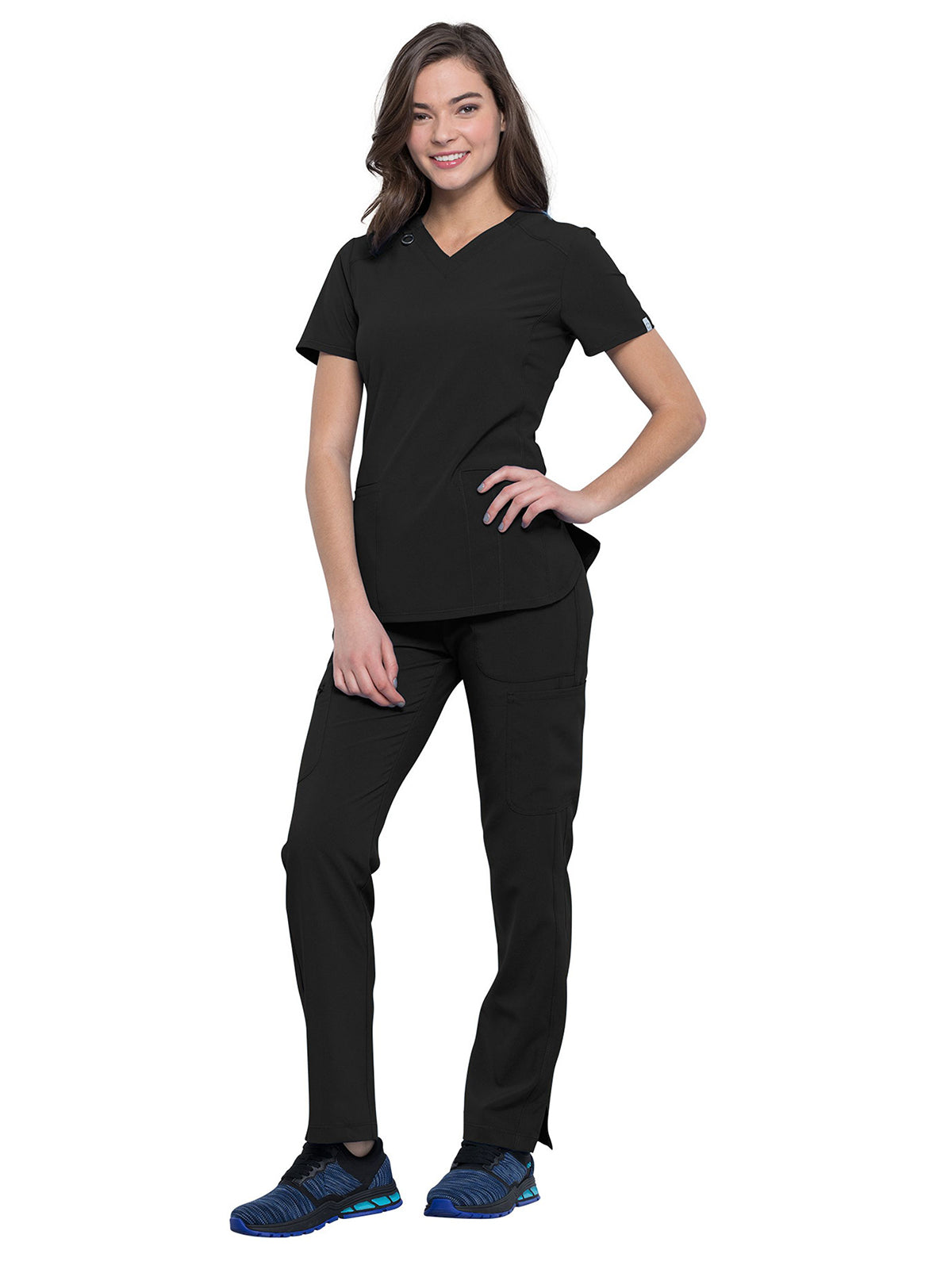 Women's 2-Pocket V-Neck Top - CK865A - Black