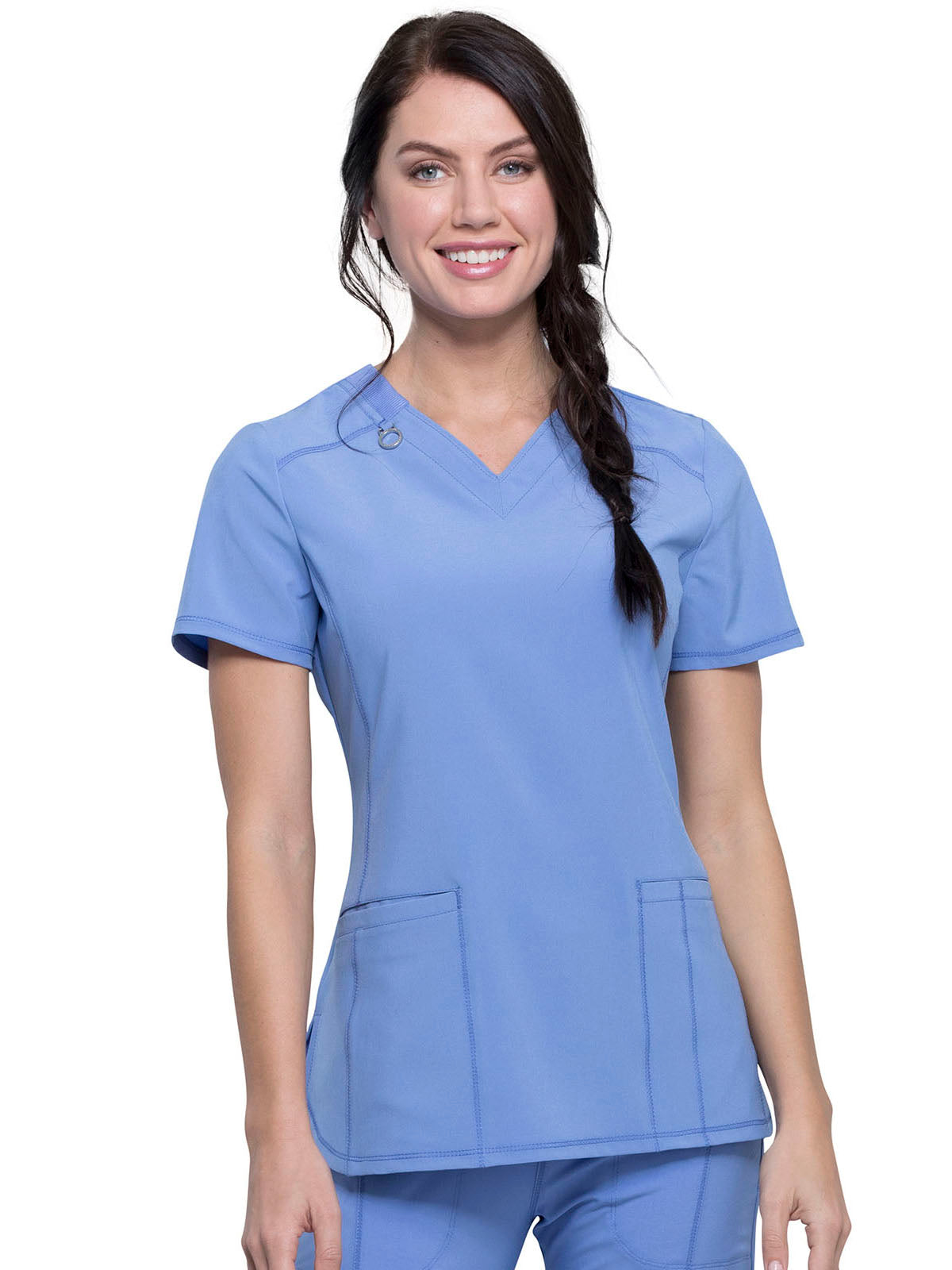 Women's 2-Pocket V-Neck Top - CK865A - Ciel