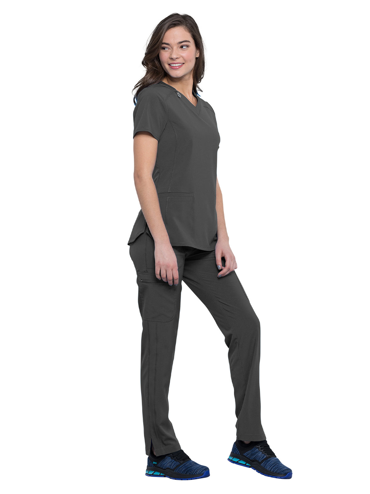 Women's 2-Pocket V-Neck Top - CK865A - Pewter