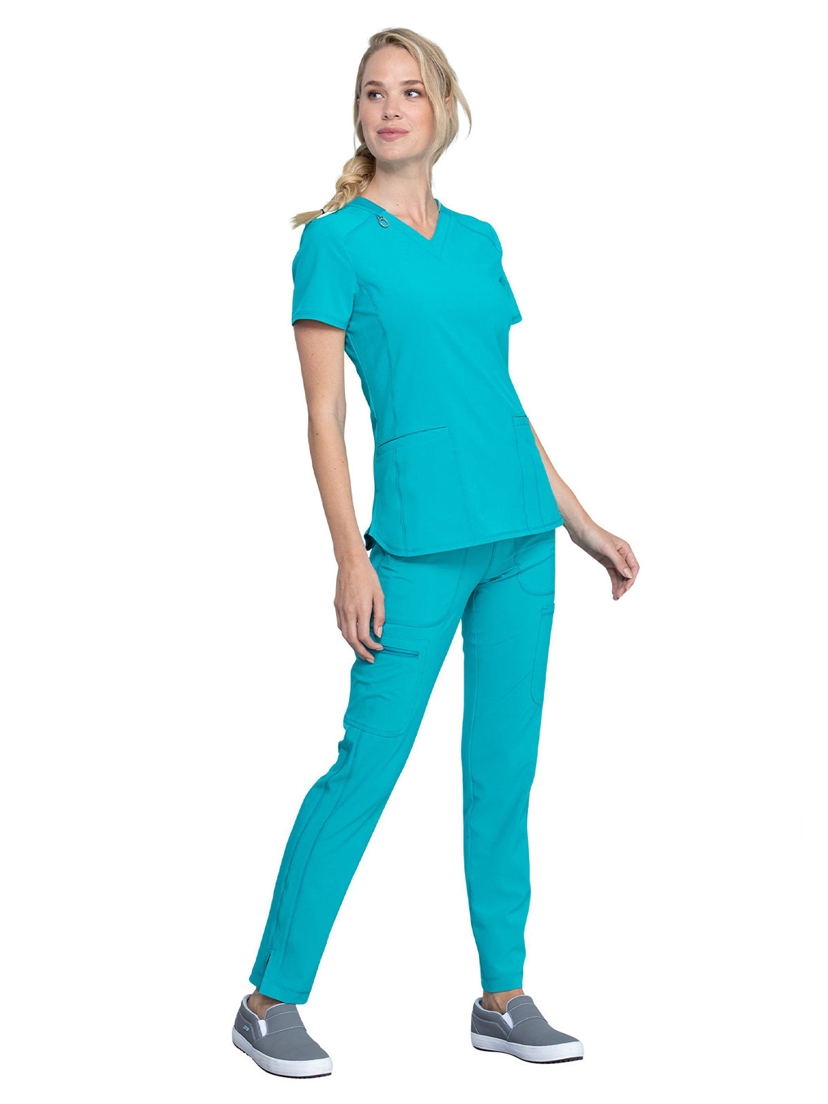 Women's 2-Pocket V-Neck Top - CK865A - Teal Blue