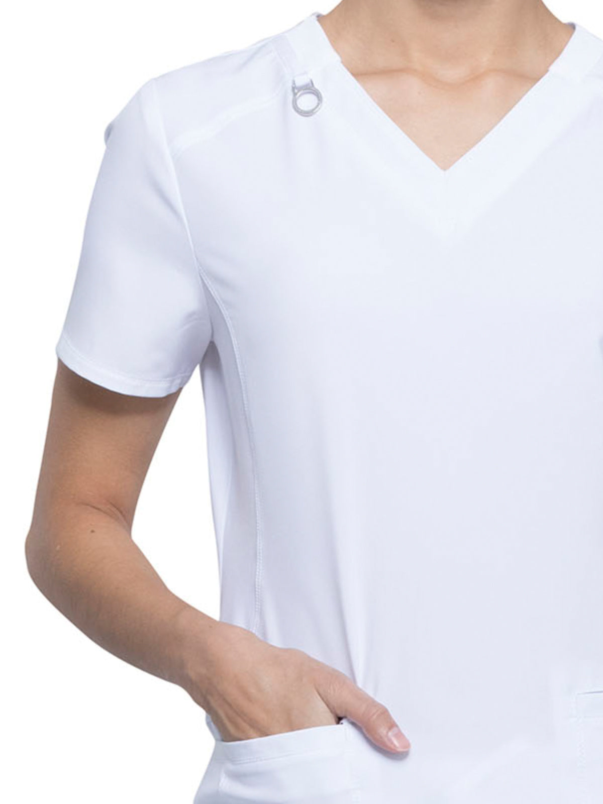 Women's 2-Pocket V-Neck Top - CK865A - White