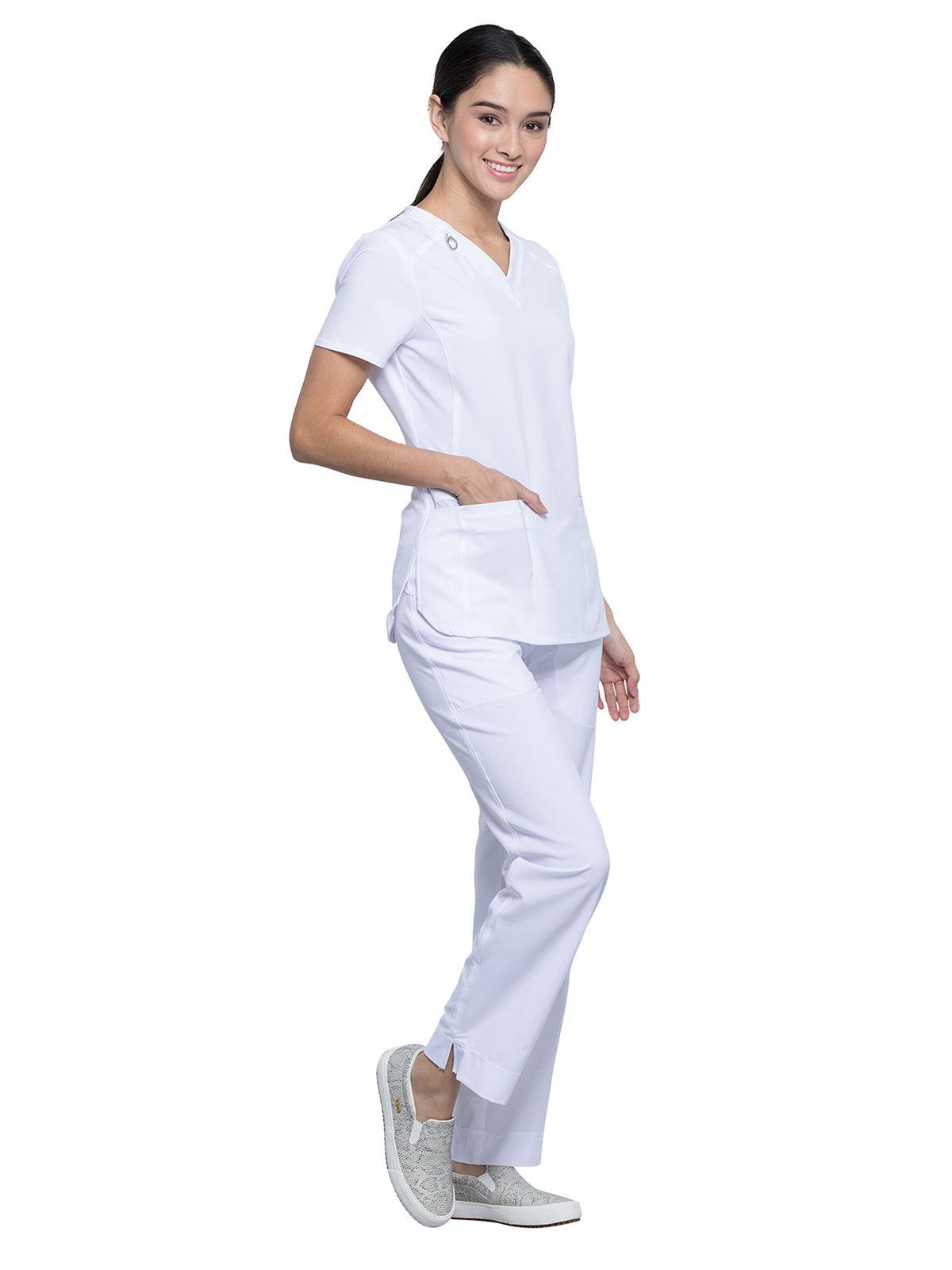 Women's 2-Pocket V-Neck Top - CK865A - White
