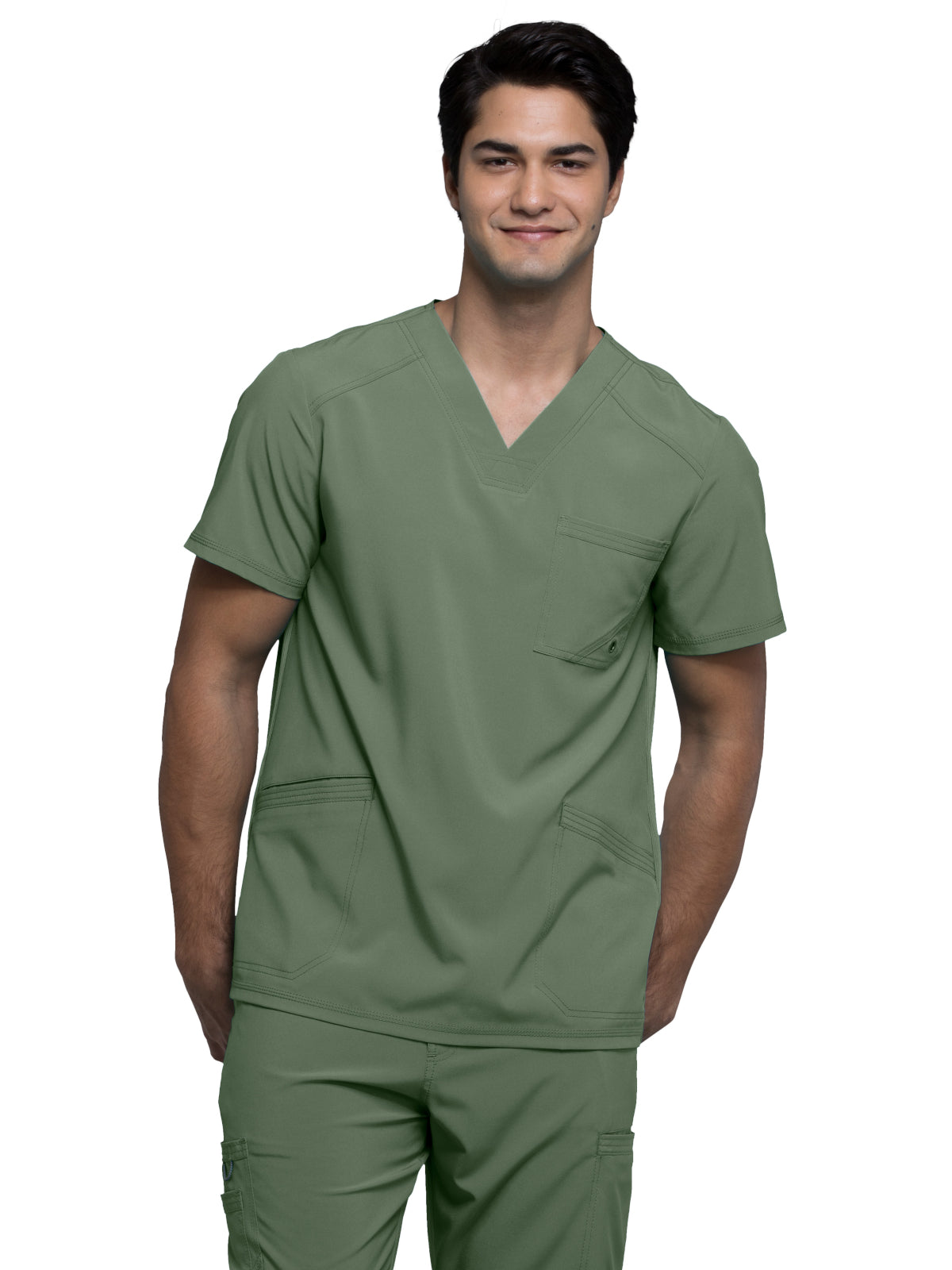 Men's Three-Pocket V-Neck Top - CK900A - Olive