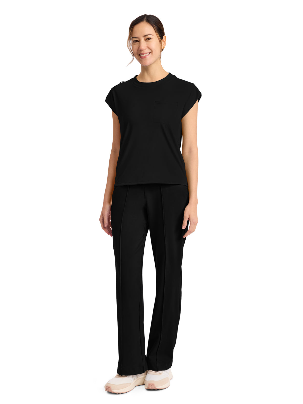 Women's 1-Pocket Crew Neck Top - CK936 - Black