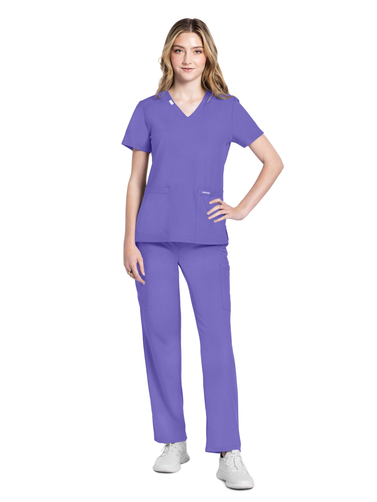 Women's 2-Pocket V-Neck Top - CK953A - Electric Lavender
