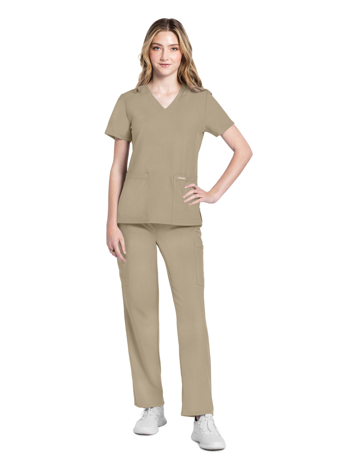Women's 2-Pocket V-Neck Top - CK953A - Khaki