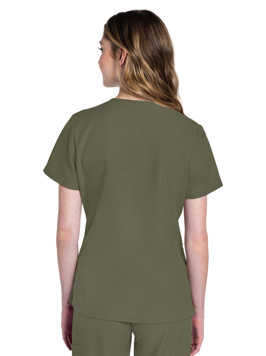 Women's 2-Pocket V-Neck Top - CK953A - Olive