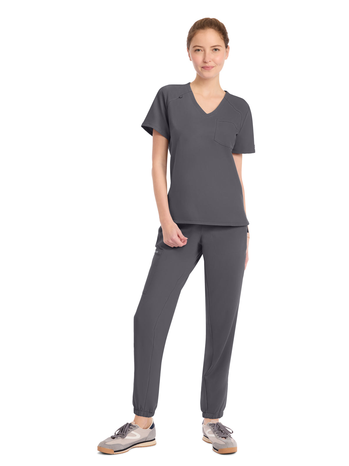 Women's 1-Pocket Tuck-In V-Neck Top - CK954A - Pewter