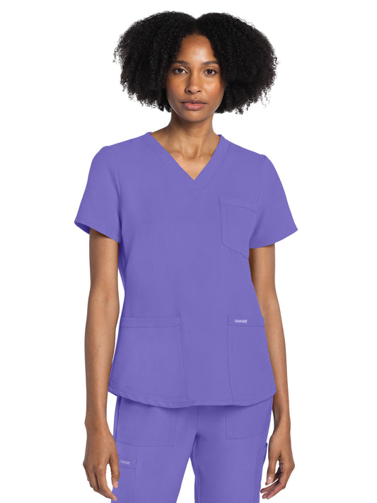 Women's 3-Pocket V-Neck Top - CK961A - Electric Lavender