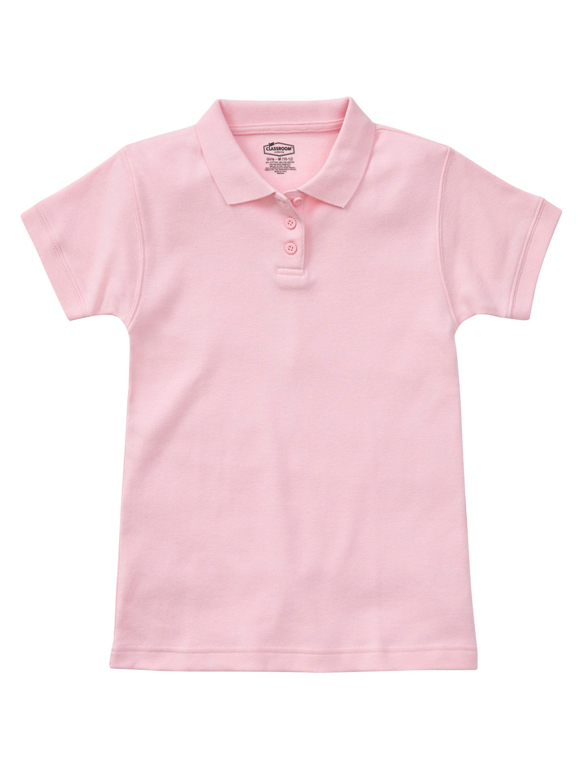 Junior Girls' Short Sleeve Fitted Interlock Polo - CR858X - Pink