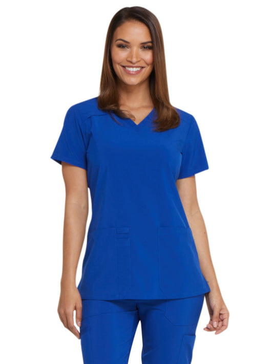 Women's 2-Pocket Contemporary V-Neck Top - DK615 - Galaxy Blue