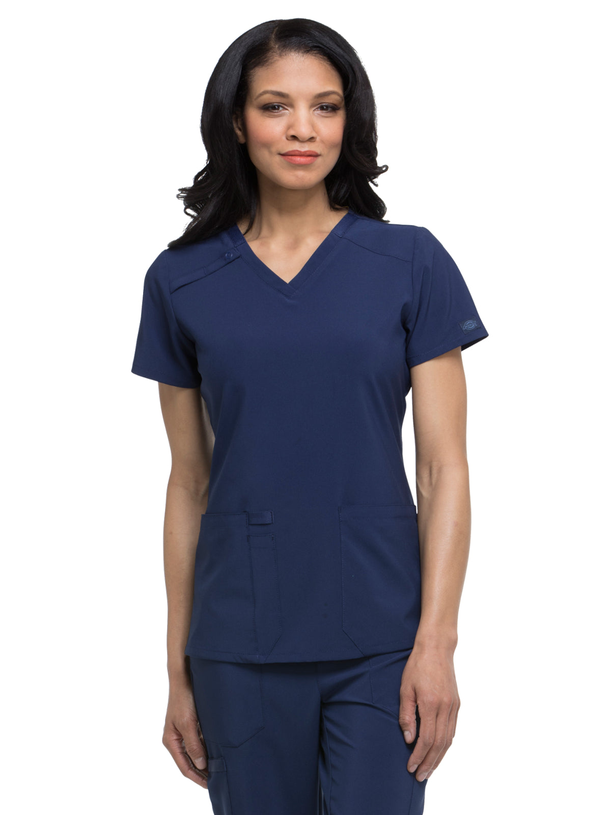 Women's 2-Pocket Contemporary V-Neck Top - DK615 - Navy