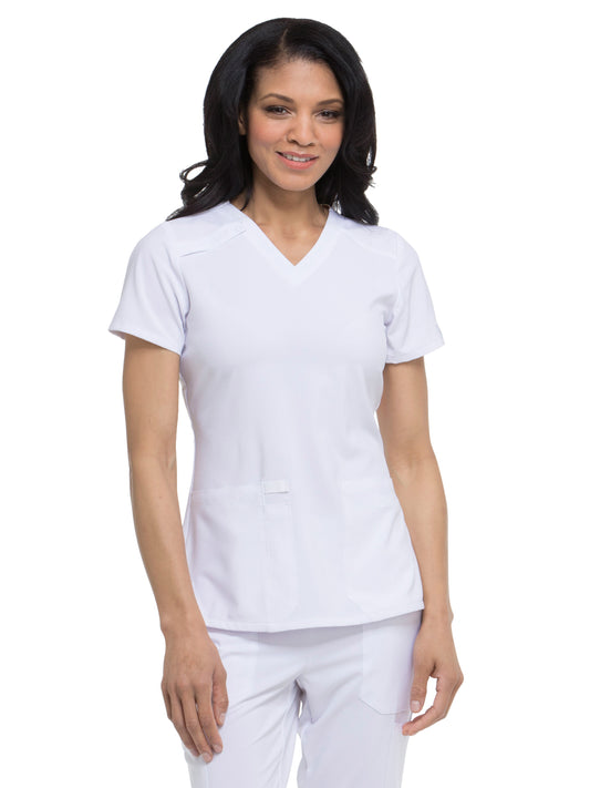 Women's 2-Pocket Contemporary V-Neck Top - DK615 - White