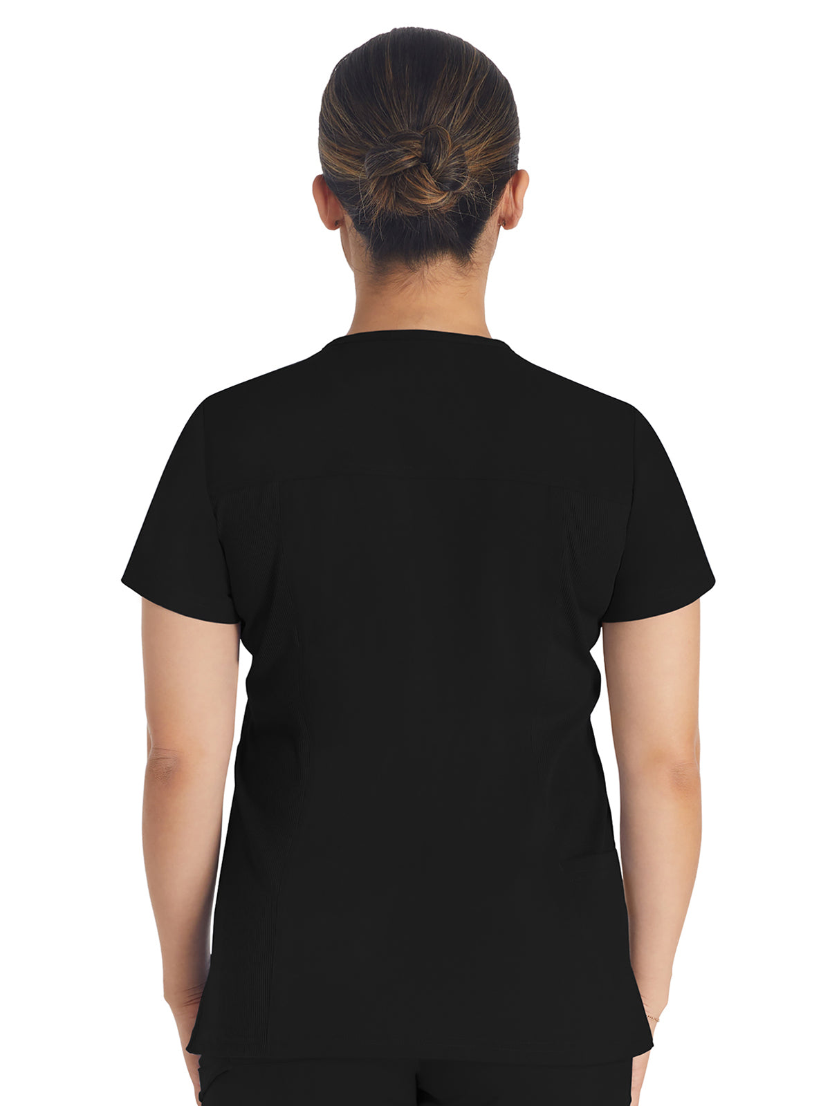 Women's 2-Pocket Notched V-Neck Top - DK671 - Black