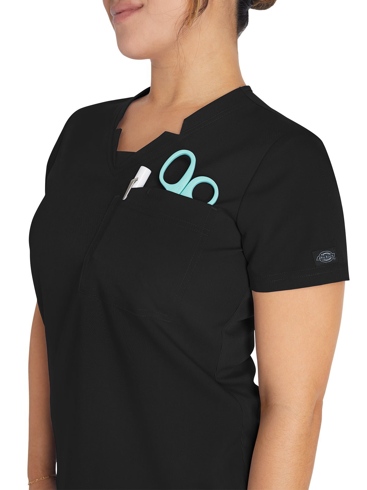 Women's 2-Pocket Notched V-Neck Top - DK671 - Black