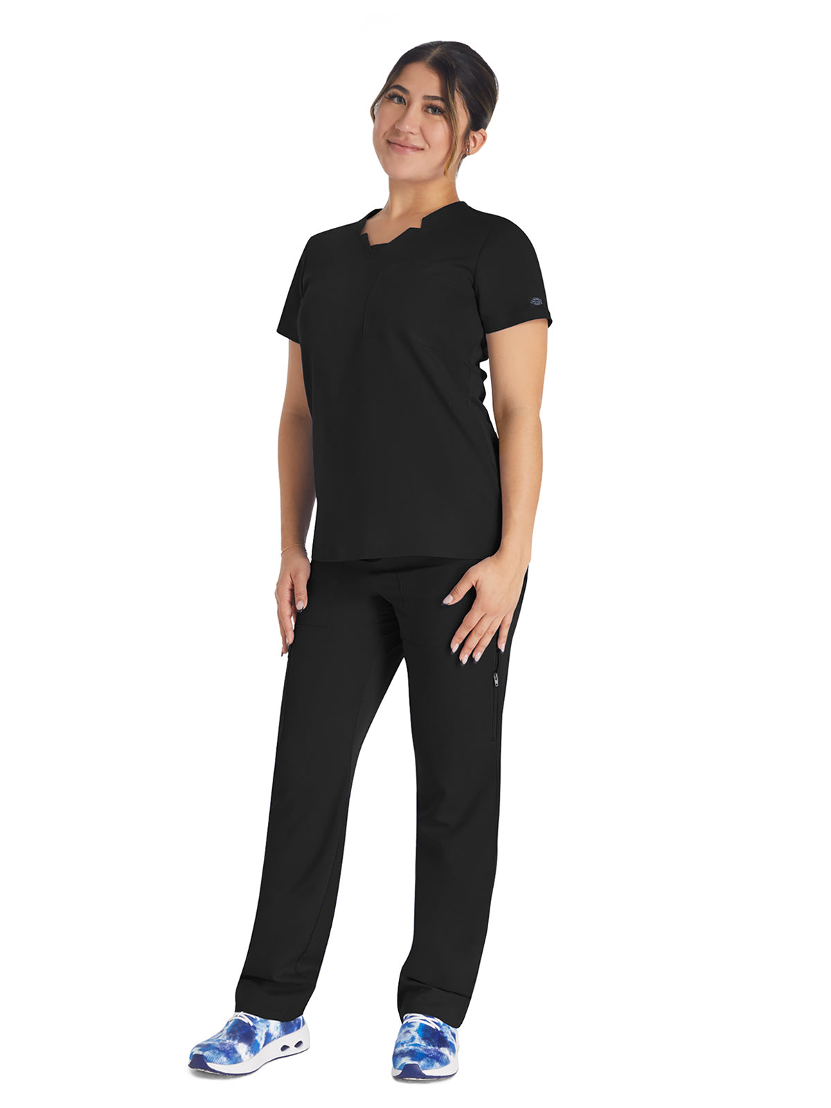 Women's 2-Pocket Notched V-Neck Top - DK671 - Black