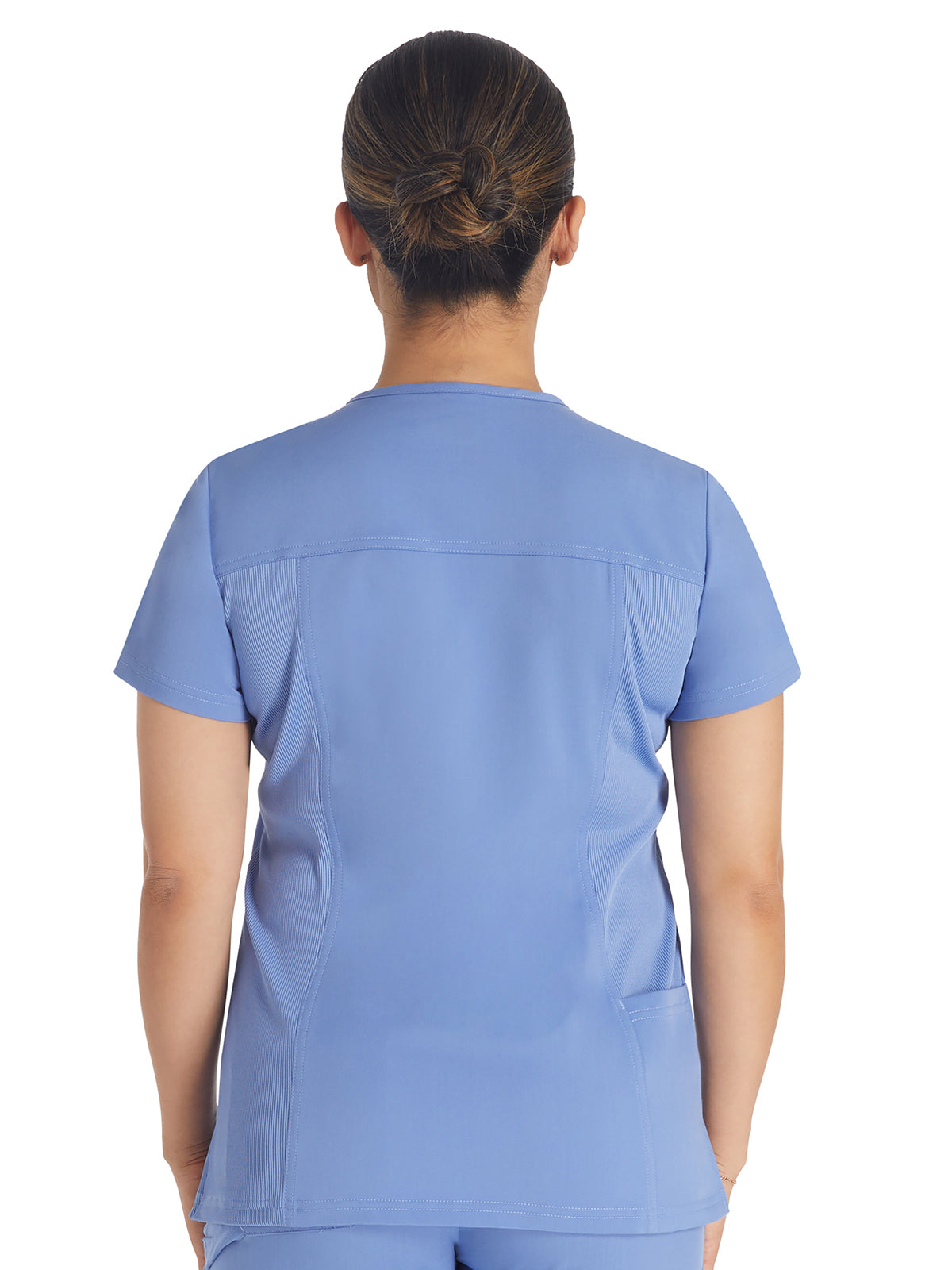 Women's 2-Pocket Notched V-Neck Top - DK671 - Ciel